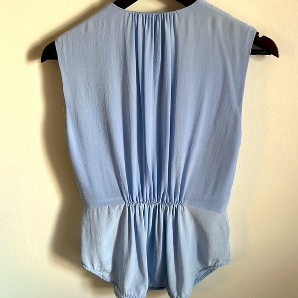 French Connection Feminine Cowl Neck Overlay Sleeveless Peplum Silk Blouse - Picture 9 of 11